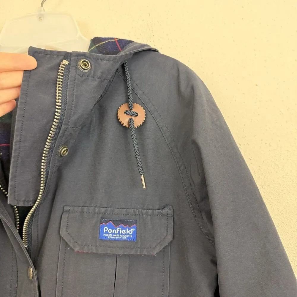 Penfield Women’s Utility Field Jacket 60/40 Navy Blue Sz S Flannel Lined Hood